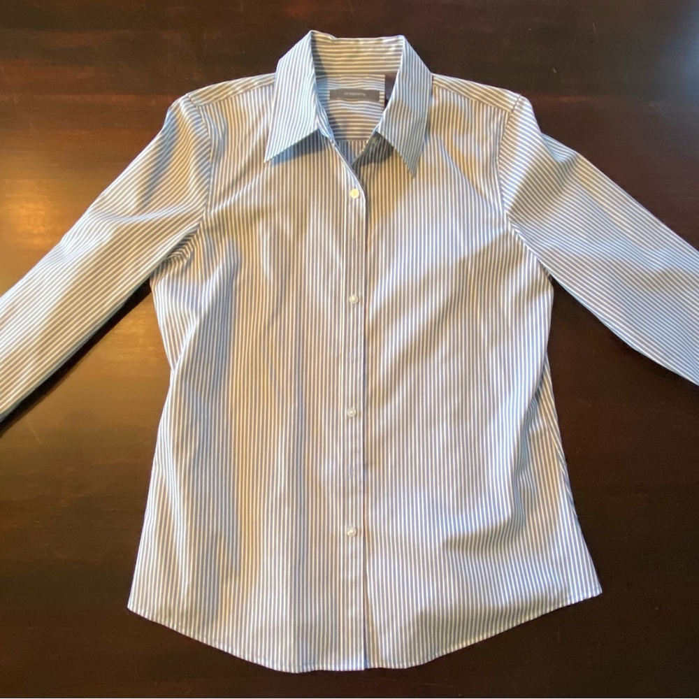 Blue and White Striped Button-Up Shirt
